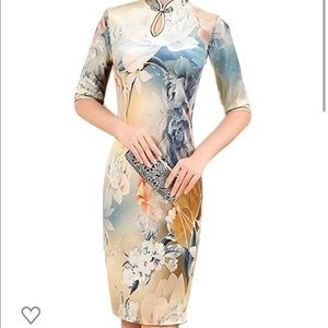 Traditional Chinese Qipao Dress / Stretchy Velvet
